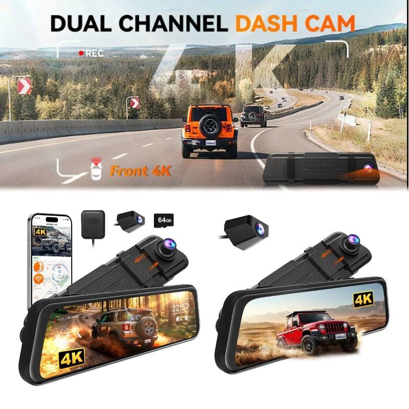 Wolfbox 10" Front and Rear Dash Cameras: $64