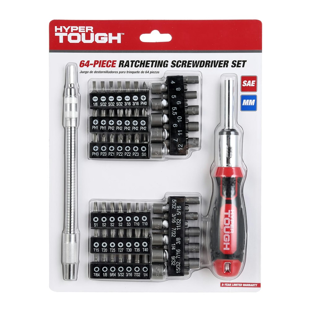 Hyper Tough 64-Piece Ratcheting Screwdriver Set: $16