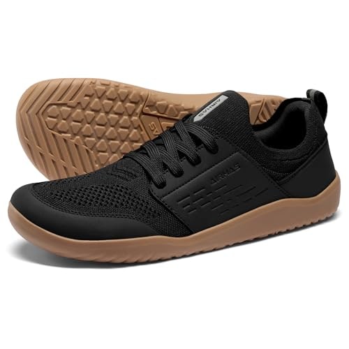 Airhas Men's Barefoot Shoes Wide Toe Box Zero Drop Walking Shoes (Black/Gum, 7.0): $22.79