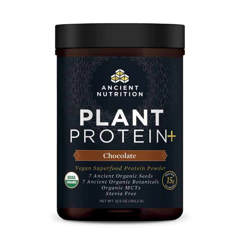 Ancient Nutrition Plant Protein+ Chocolate Vegan Superfood Protein Powder: $22