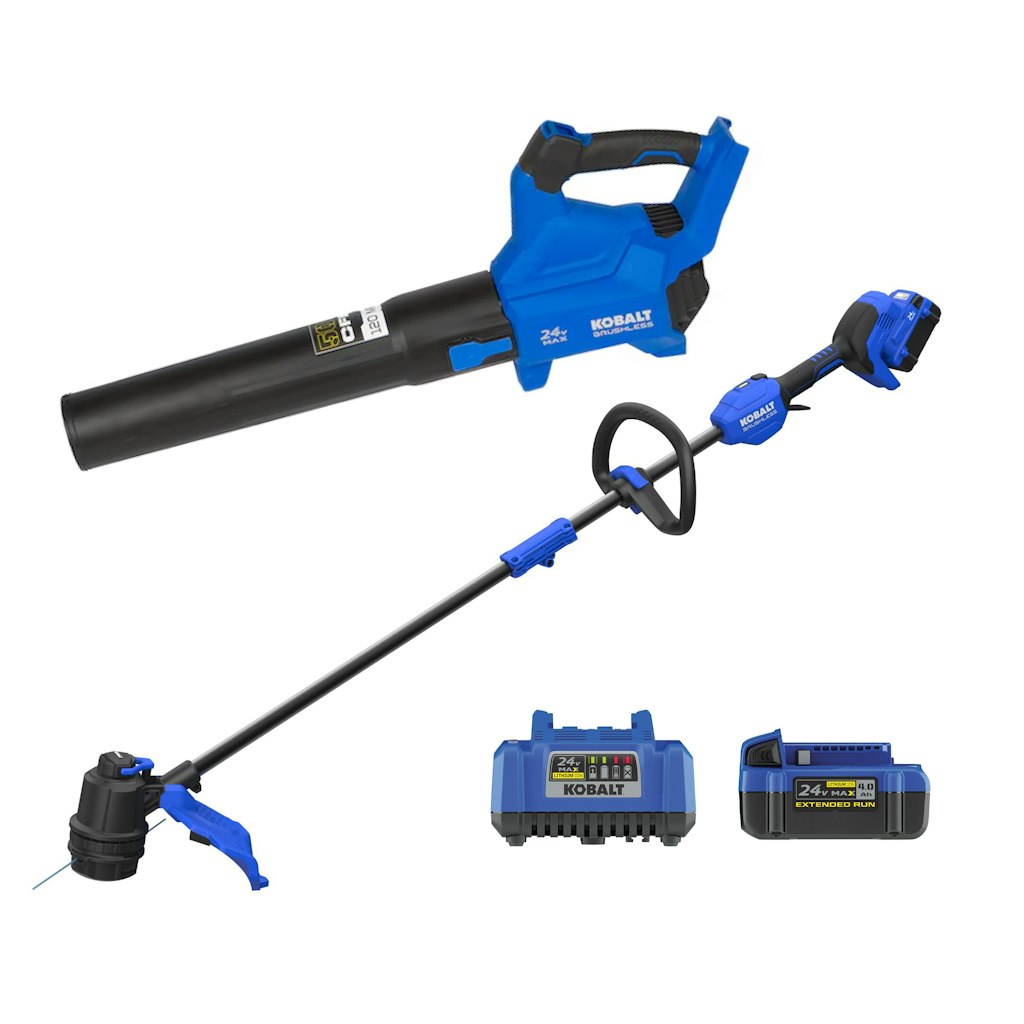 Kobalt 24V Quiet Tech Cordless Trimmer and Leaf Blower Combo Kit: $109