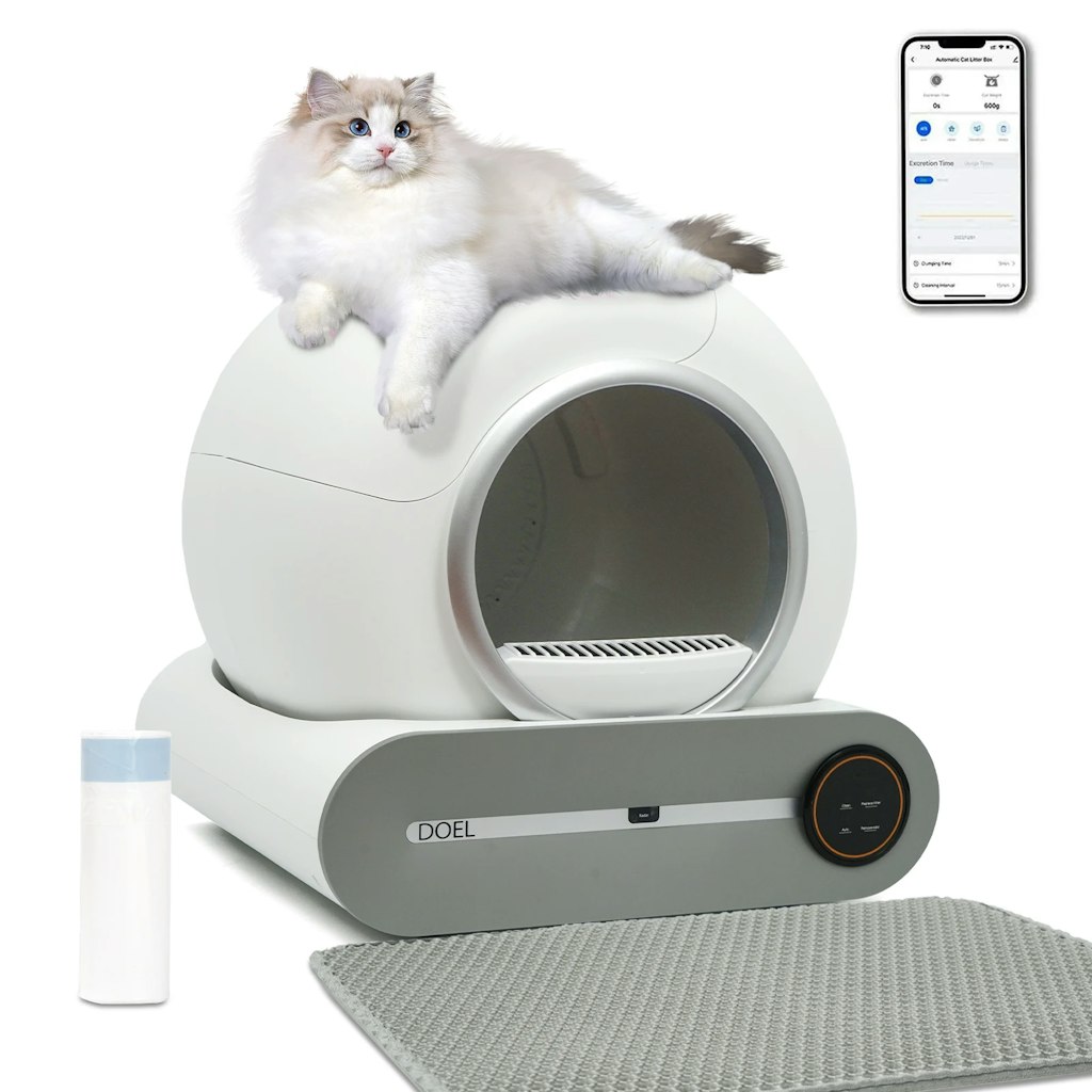 Doel 65L Automatic Self Cleaning Cat Litter Box w/ Trash Bag & Mat: $126
