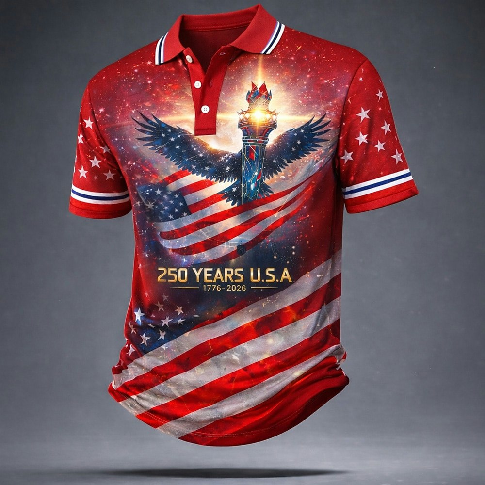 Men's American Flag Polo Shirt: $8