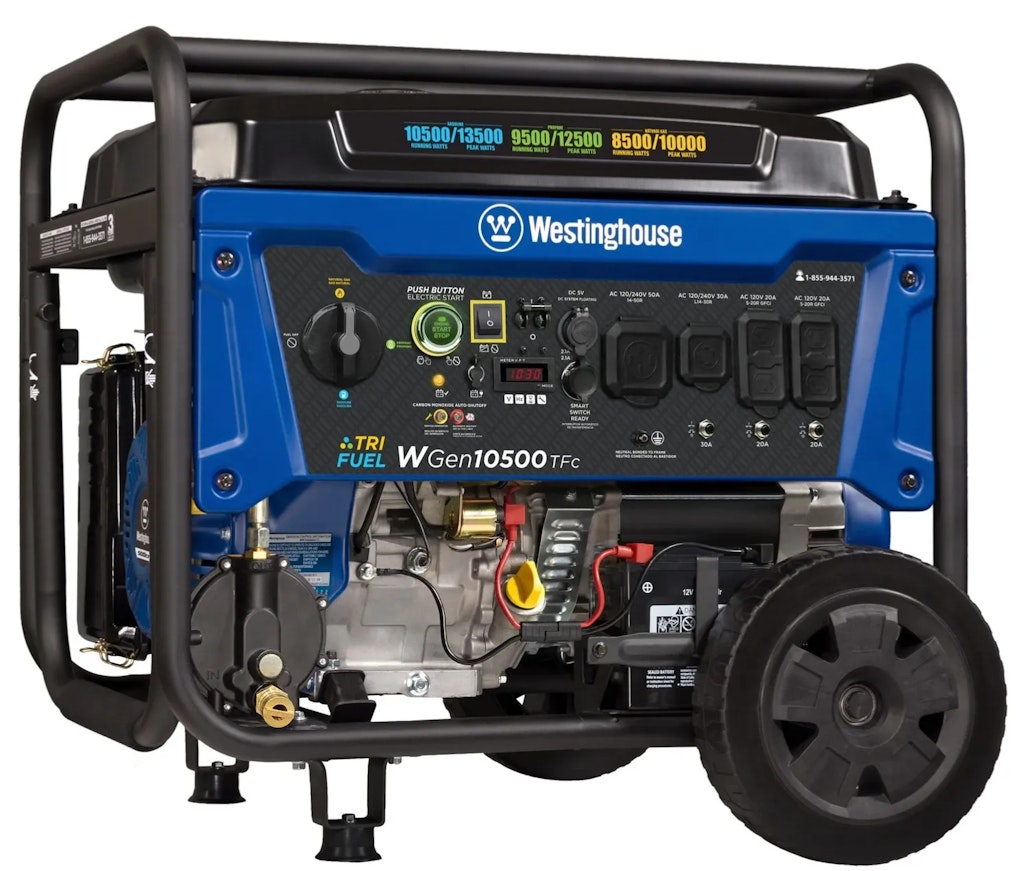 Certified Refurb Westinghouse 13,500/10,500W Tri-Fuel Remote Start Generator: $799