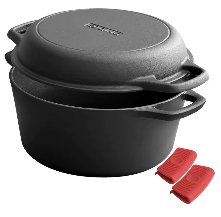 2-in-1 Pre-Seasoned Cast Iron Dutch Oven Pot w/ Skillet Lid: $108 2-in-1 Pre-Seasoned Cast Iron Dutch Oven Pot w/ Skillet Lid: $108