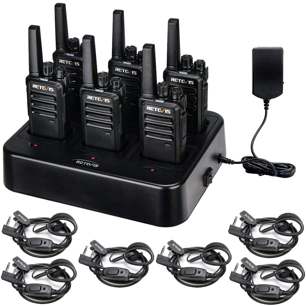 Retevis RT68 FRS Two-Way Radio 6-Pack w/ Earpieces & Charger: $104.98