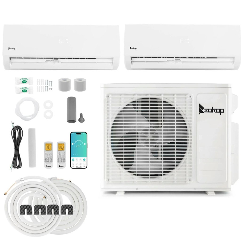 Zokop 20000-BTU 2 Zone Ductless Mini Split Air Conditioner and Heat Pump Bundle: $999