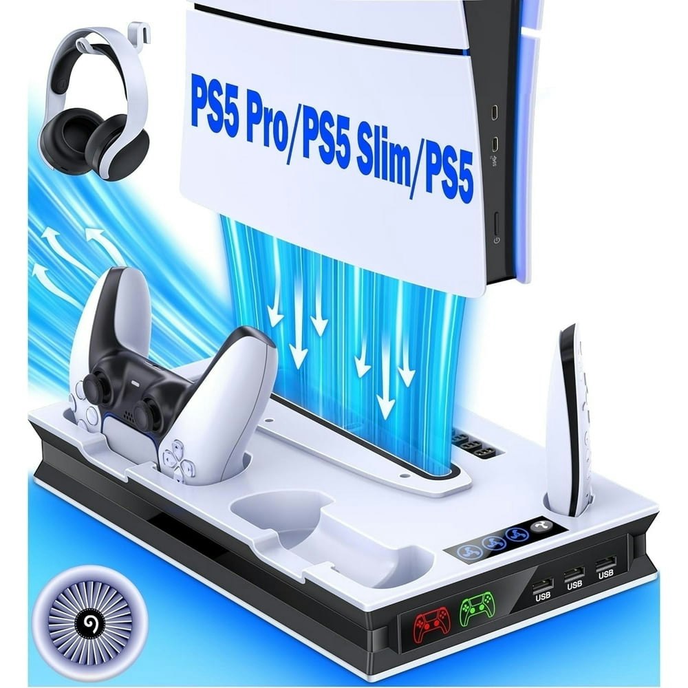 Esywen PS5 Slim/PS5 Pro Stand Cooling Fan with Dual Controller Charger: $32.99