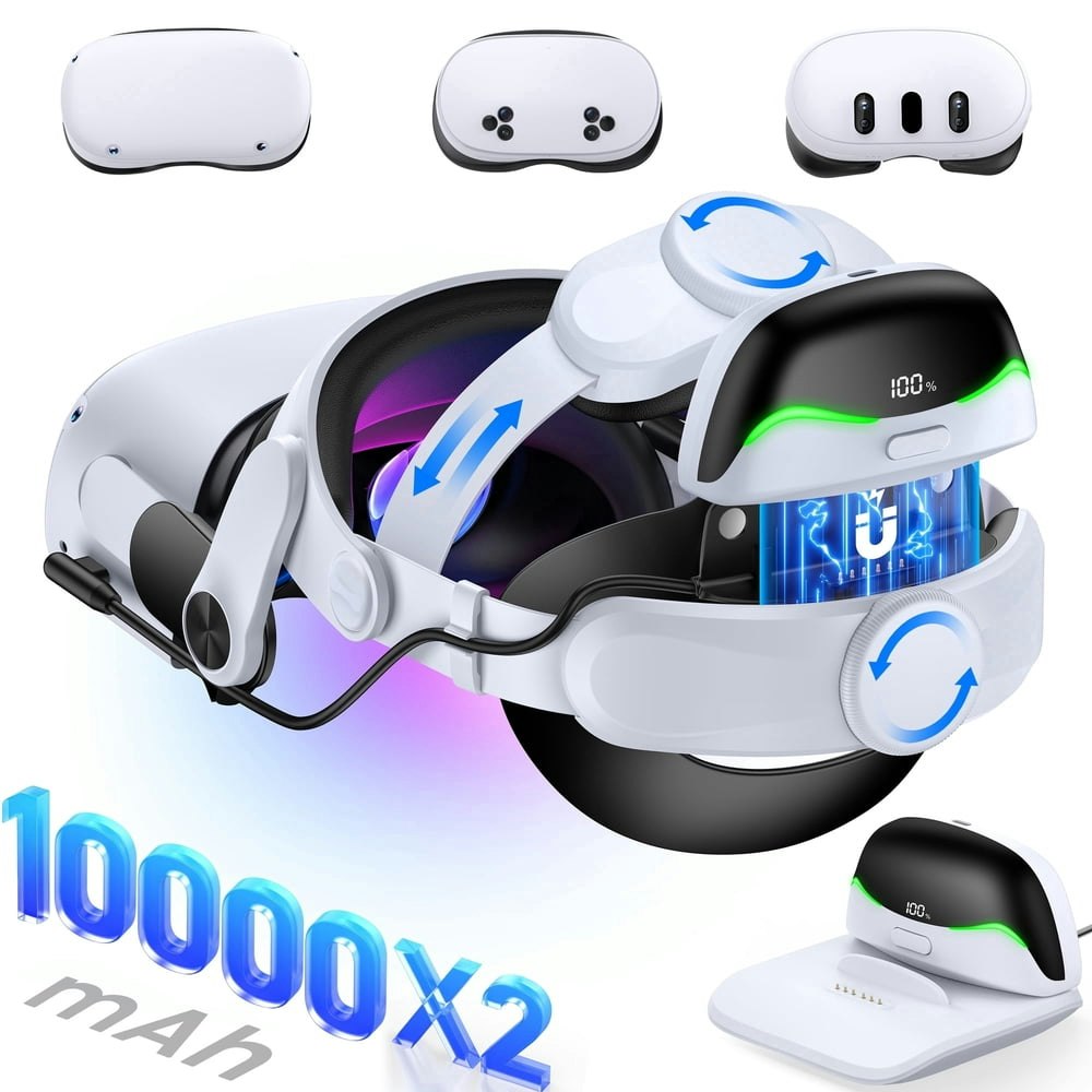 QQV Battery Head Strap with 2x 10,000mAh Battery Pack for Meta Quest 3/3S/2: $62.98