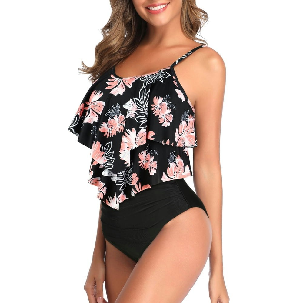 Zando Women's Double Ruffle Tankini Swimsuit L: $24.96