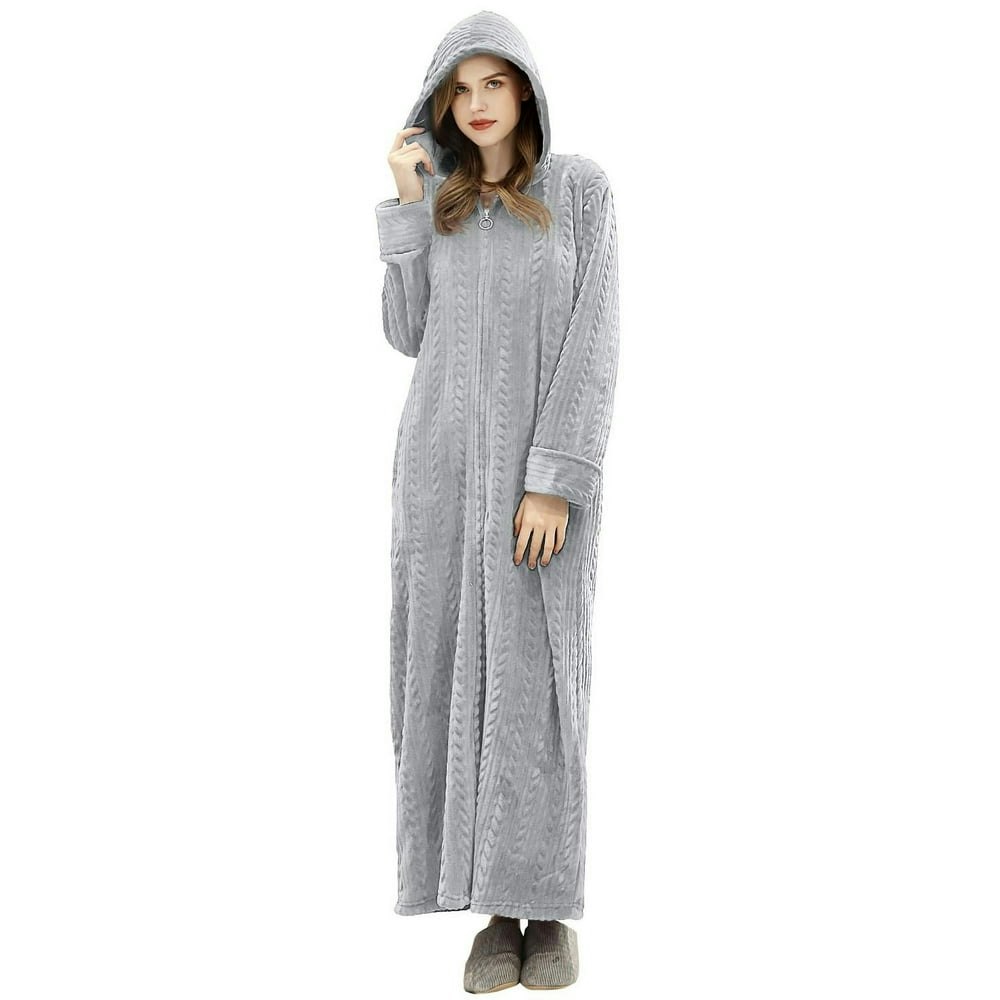 Lofir Women's Hooded Plush Zip-Up Fleece Robe: $24.23