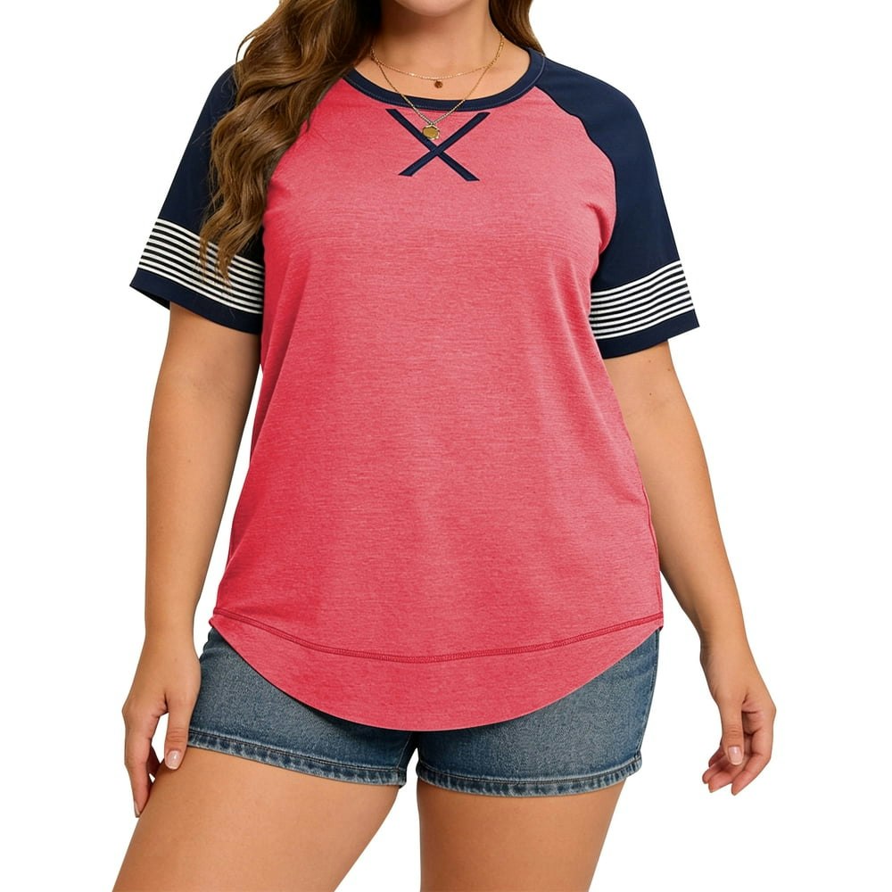 Lanremon Women's Plus Size Short Sleeve Tunic T-Shirt Pink Size 24 Plus: $10.99