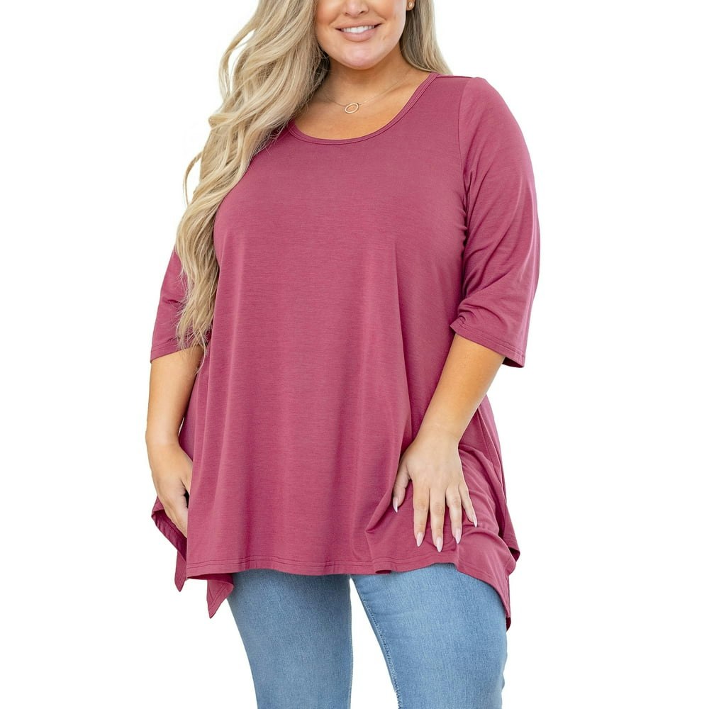Showmall Plus Size Women's 3/4 Sleeve Swing Tunic Blouse 3X: $13.97