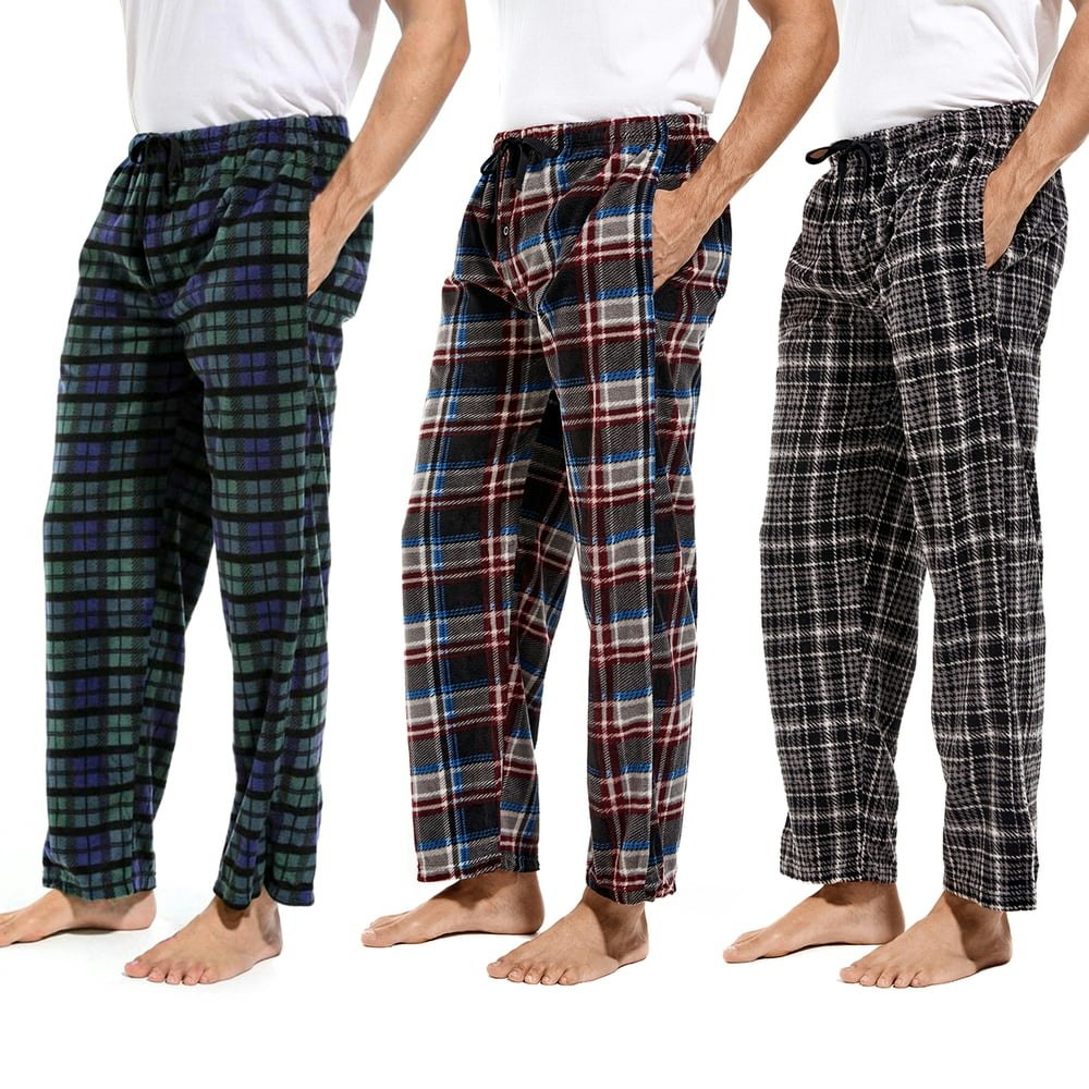 DG Hill Men's Plaid Fleece Pajama Pants with Pockets 3-Pack XL: $30.59