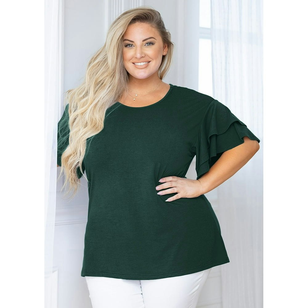 Showmall Women's Plus Size Double Ruffle Short Sleeve Tunic Top 3X: $14.75 Showmall Women's Plus Size Double Ruffle Short Sleeve Tunic Top 3X: $14.75