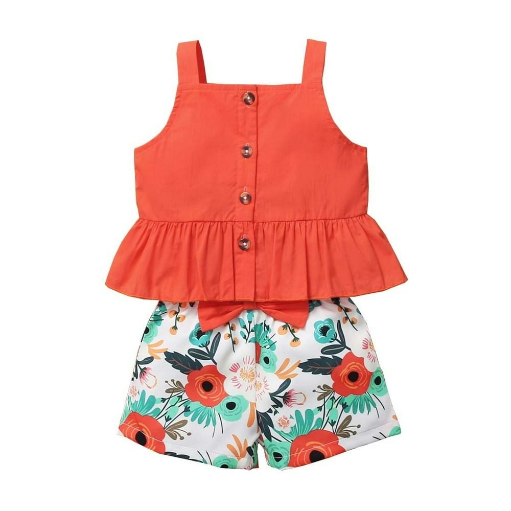 Baby Girls Summer Ruffle Top and Floral Shorts Outfit 2-Piece Set 12-18 Months: $11.69