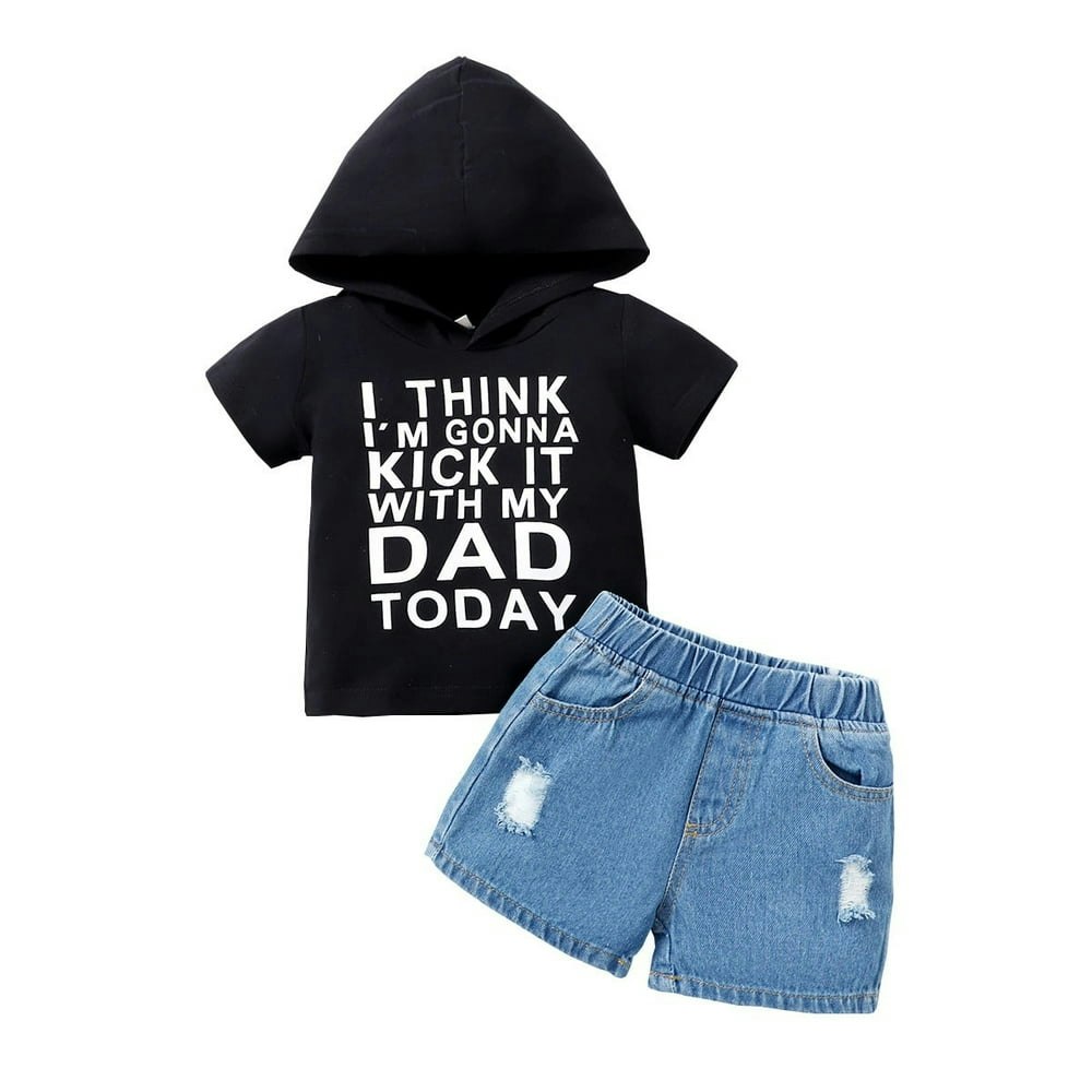 Infant Boys Hooded Shirt and Denim Shorts Outfit 2-Piece Set 9-12 Months: $11.69
