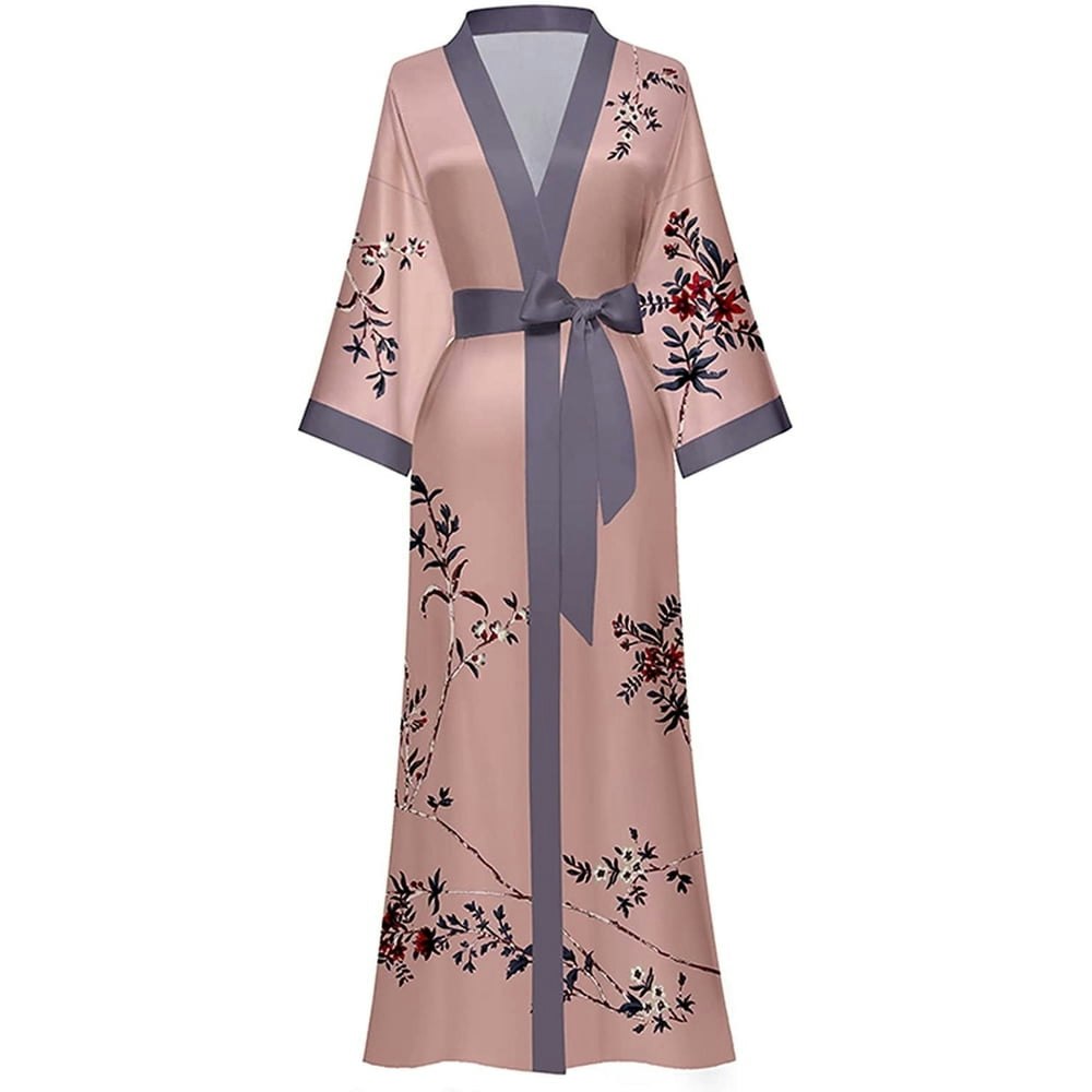 Amitofo Women's Silky Satin Floral Kimono Robe: $23.96