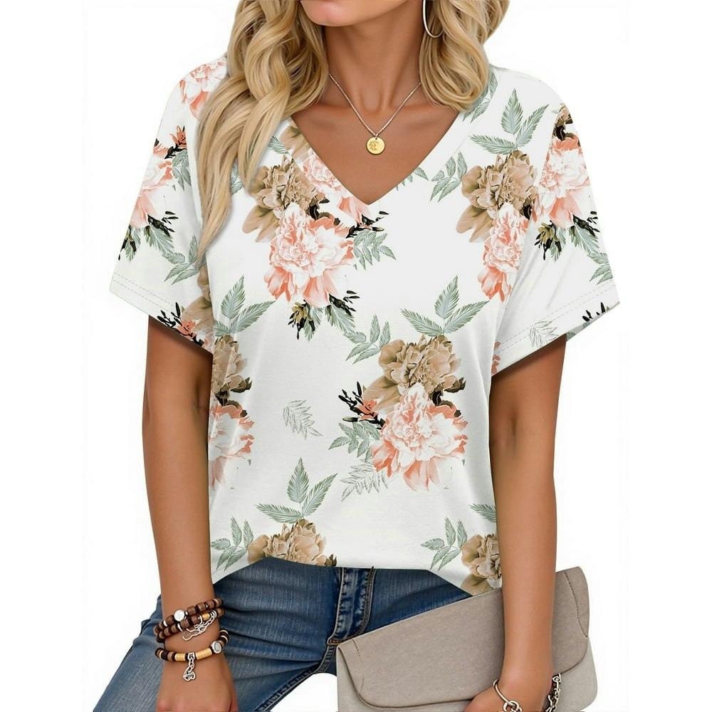 Fantaslook Women's Floral V-Neck Short Sleeve Tunic Top: $11.39 Fantaslook Women's Floral V-Neck Short Sleeve Tunic Top: $11.39