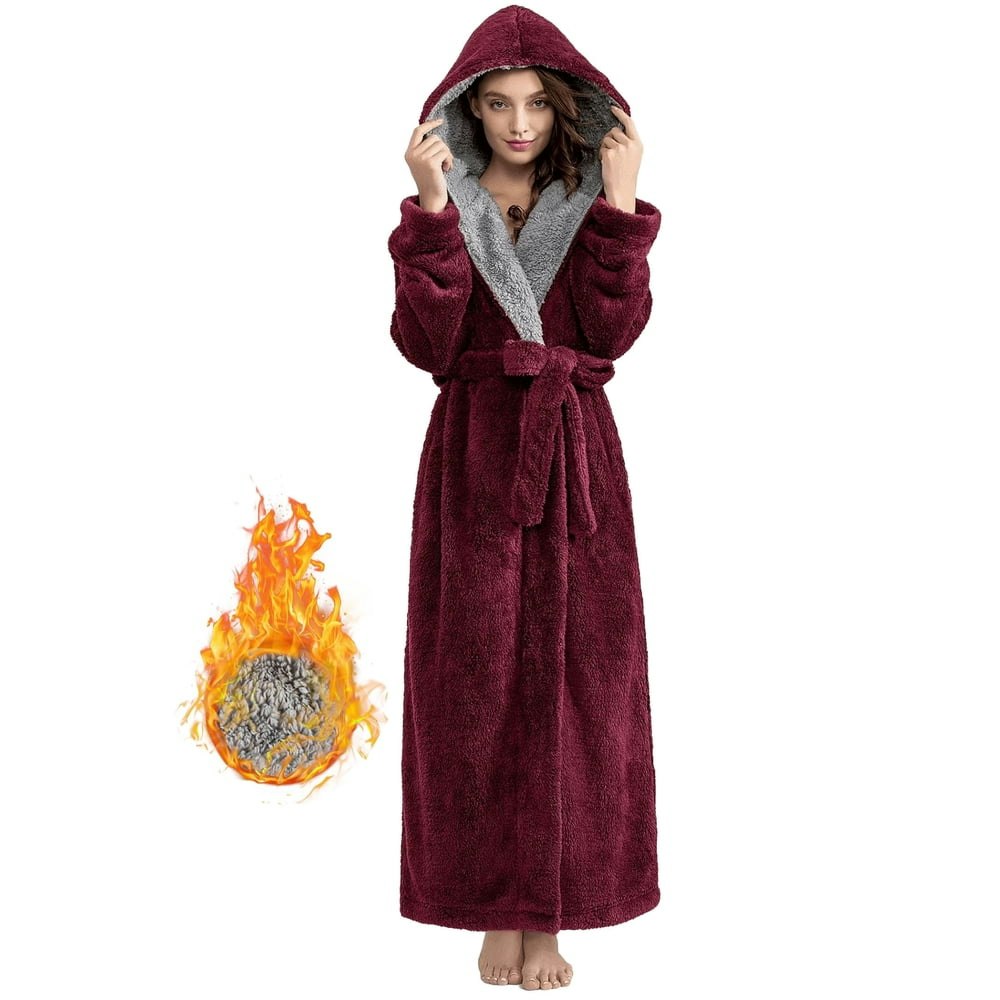 LOFIR Full-Length Fleece Hooded Women's Bathrobe with Pockets: $30.95