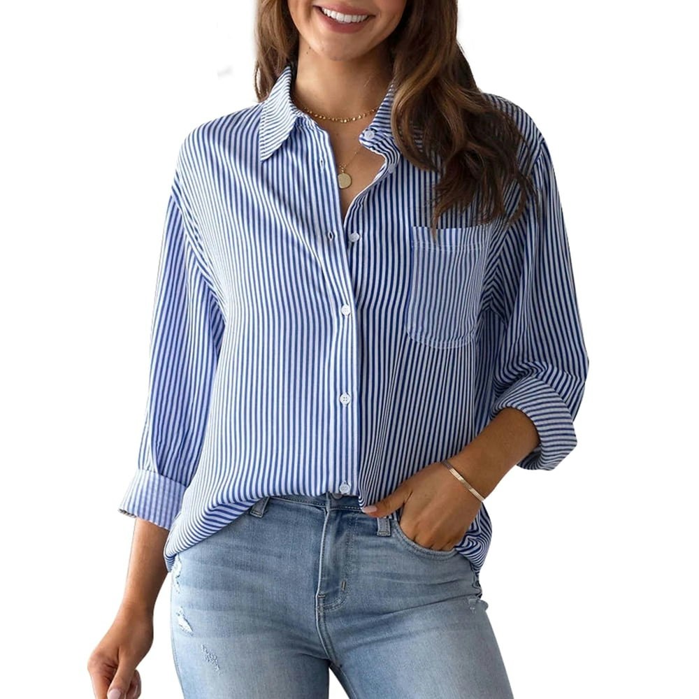 Charmo Women's Striped Long Sleeve Button-Down Blouse: $18.59 Charmo Women's Striped Long Sleeve Button-Down Blouse: $18.59