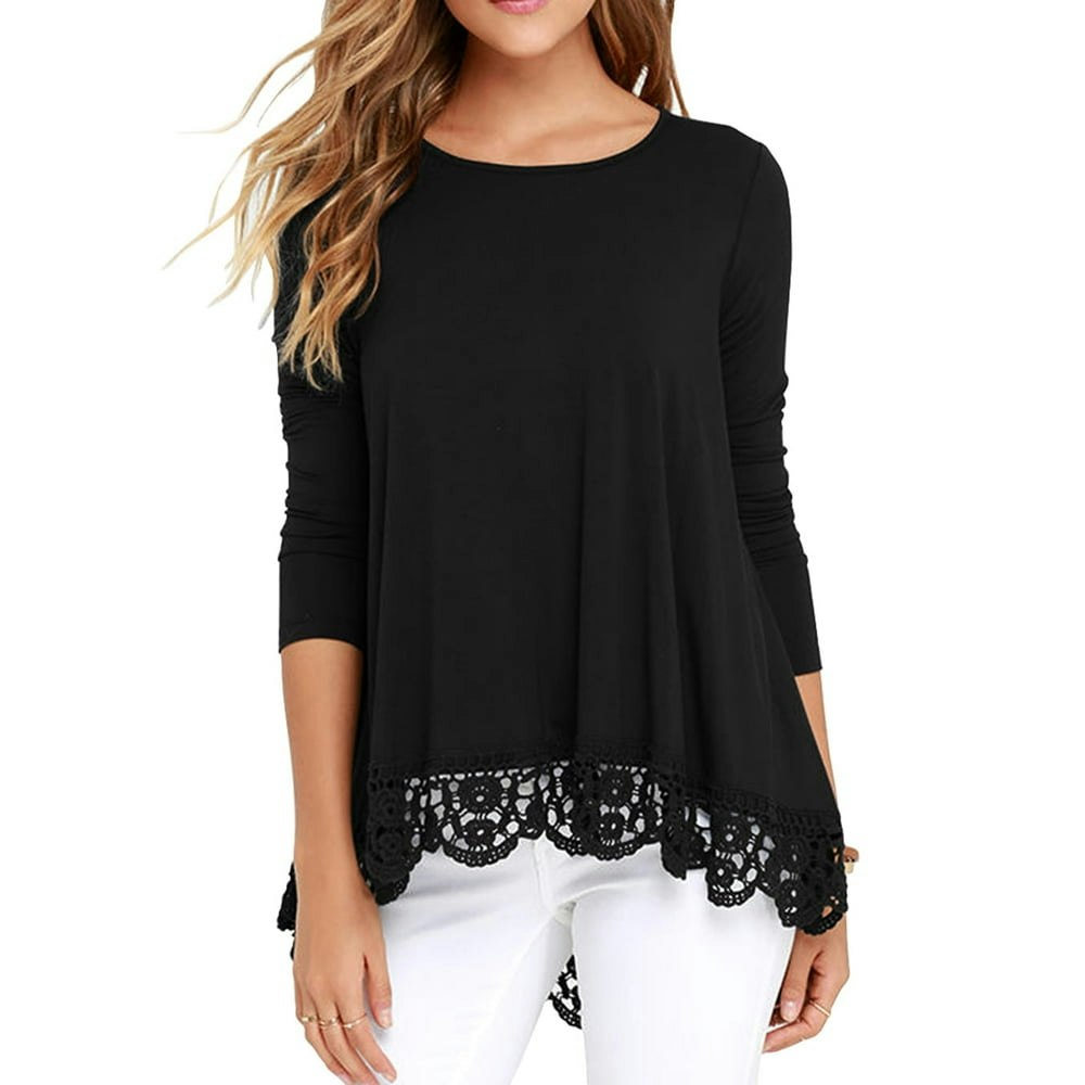 JWD Women's Long Sleeve Lace Trim Tunic Blouse Large: $14.84
