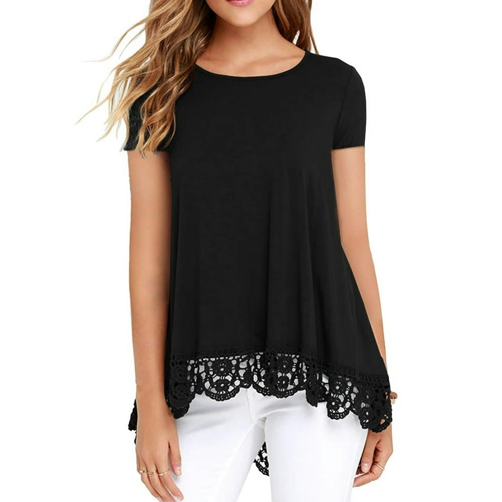 JWD Women's Lace Trim O-Neck Tunic Blouse Large: $11.81 JWD Women's Lace Trim O-Neck Tunic Blouse Large: $11.81