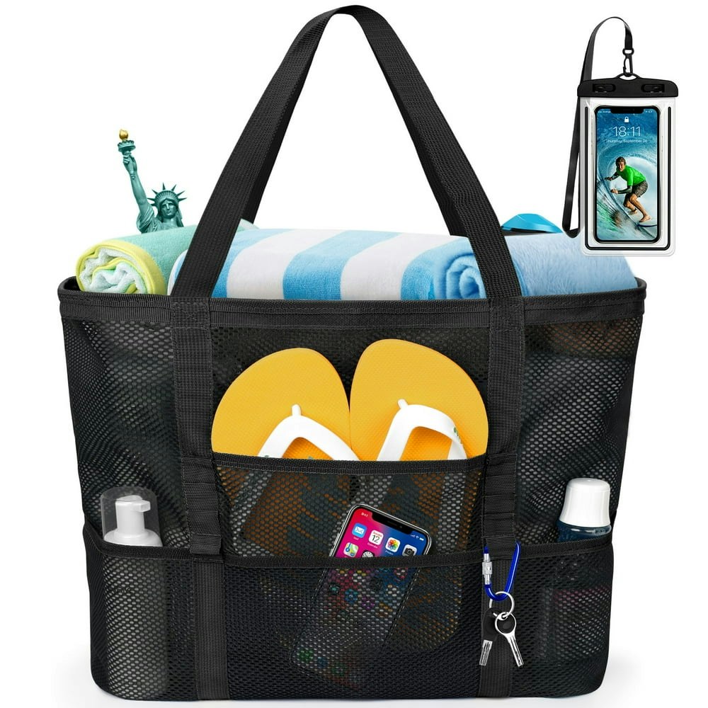 Livhil Mesh Beach Tote Bag with Rope Handles 9-Pocket (Black): $9.99 Livhil Mesh Beach Tote Bag with Rope Handles 9-Pocket (Black): $9.99