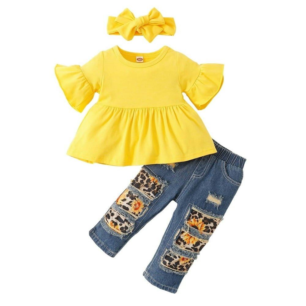 Baby Girls Sunflower Top Jeans and Headband Set 3-Piece: $14.99 Baby Girls Sunflower Top Jeans and Headband Set 3-Piece: $14.99