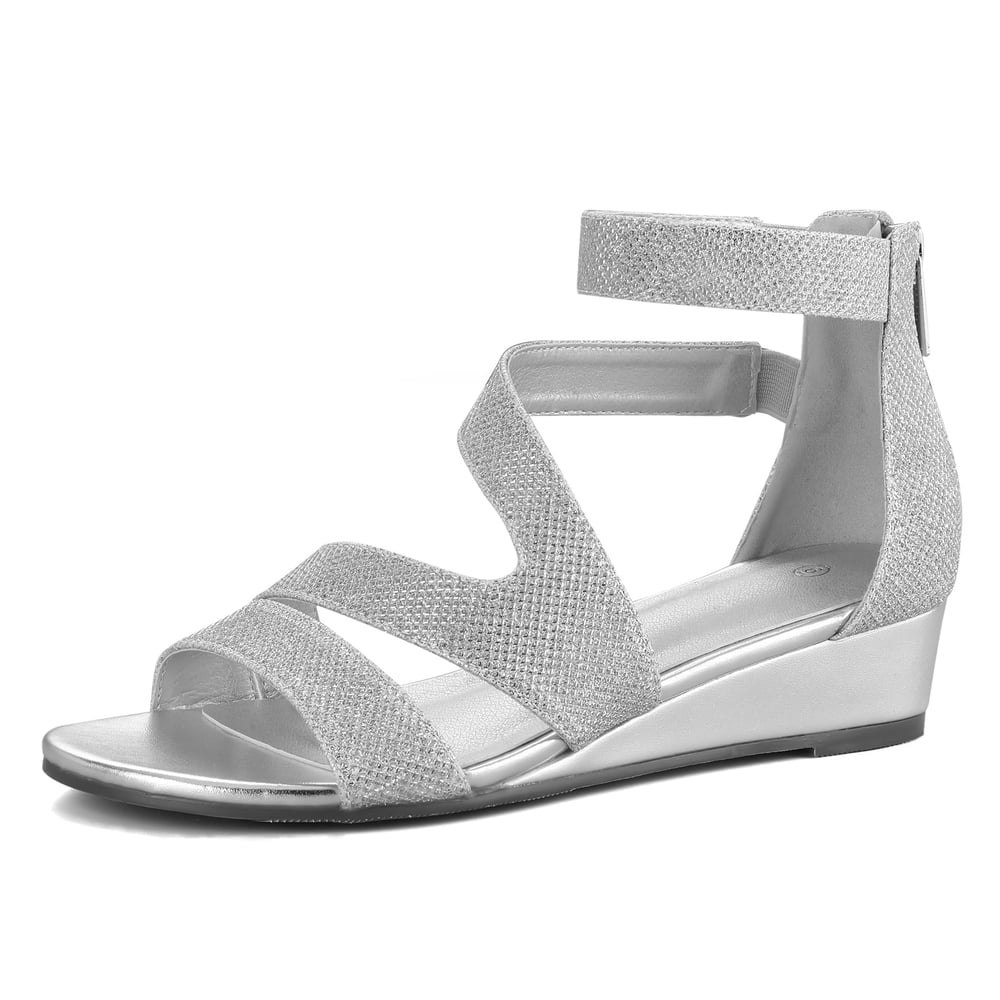 Pennysue Women's Silver Glitter Open Toe Ankle Strap Wedge Sandals 7M: $24.99 Pennysue Women's Silver Glitter Open Toe Ankle Strap Wedge Sandals 7M: $24.99