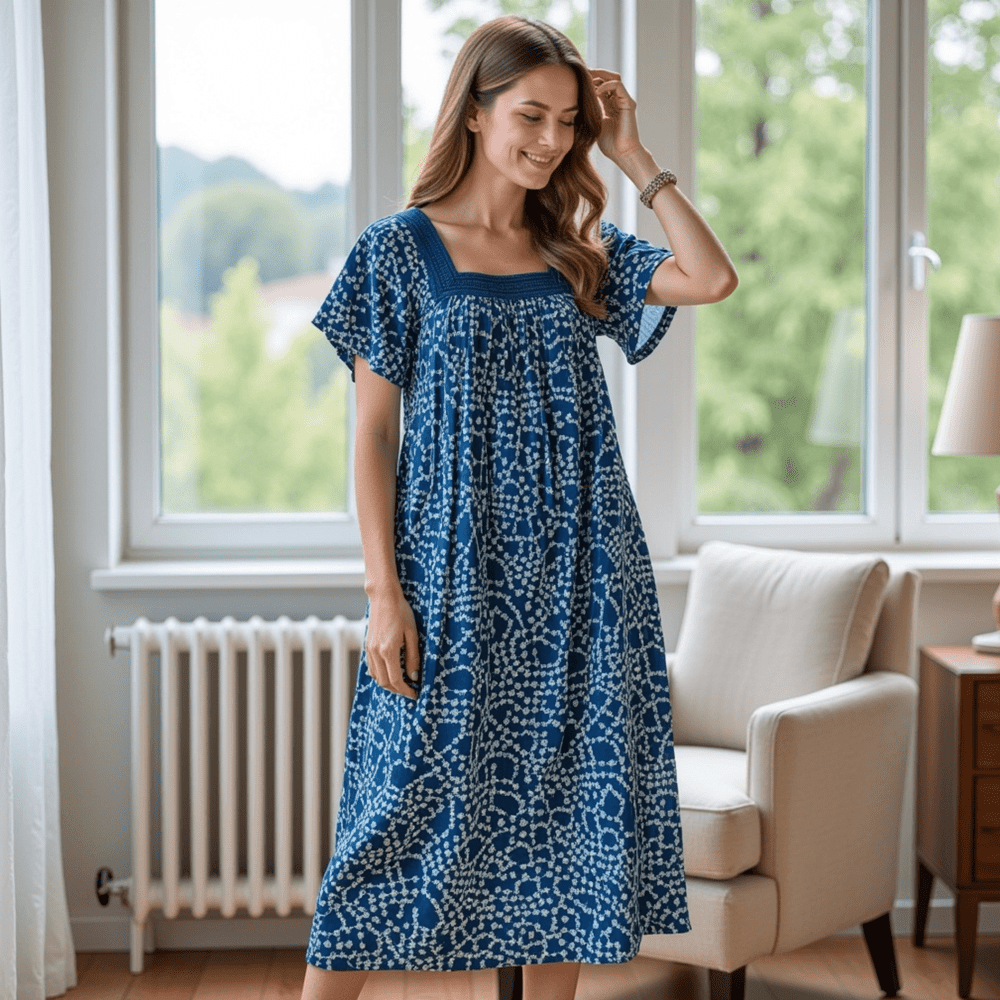 Loungees Women's Short Sleeve Cotton Gauze Lounger House Dress with Pockets: $21.11
