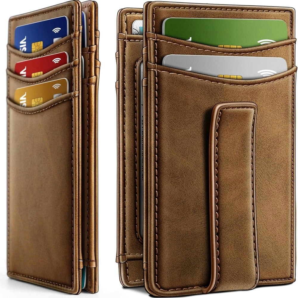 Burufy Men's Slim Leather RFID-Blocking Wallet with Money Clip Holds 12 Cards: $12.59 Burufy Men's Slim Leather RFID-Blocking Wallet with Money Clip Holds 12 Cards: $12.59