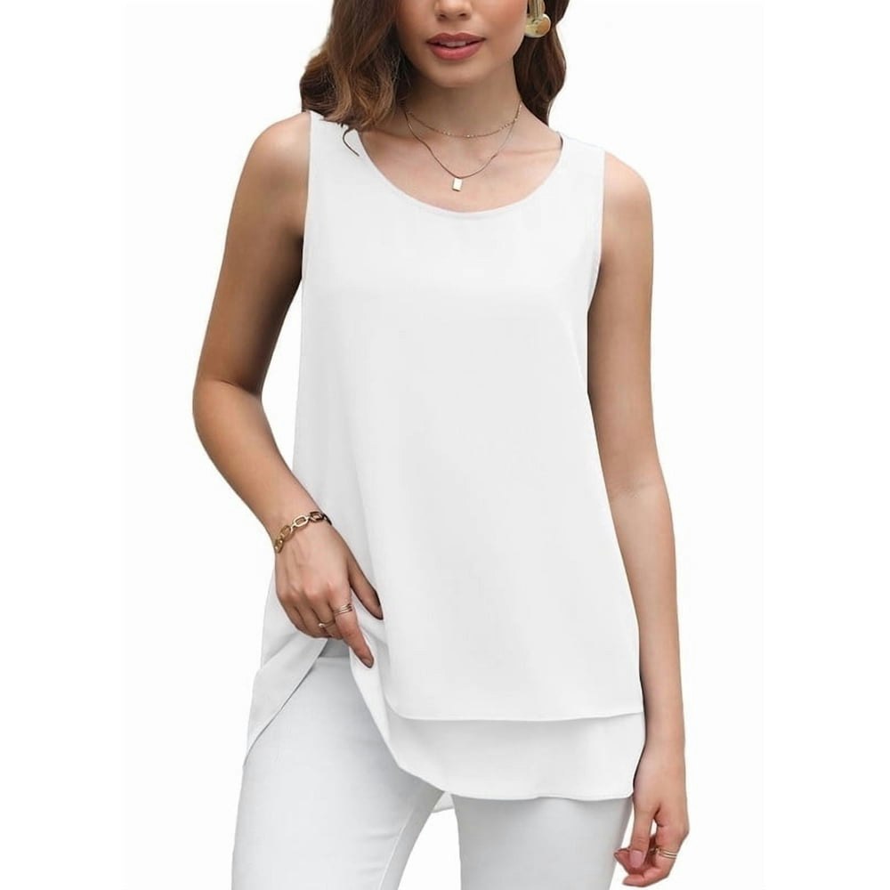 Uvplove Women's Sleeveless Chiffon Tank Top White: $12.73