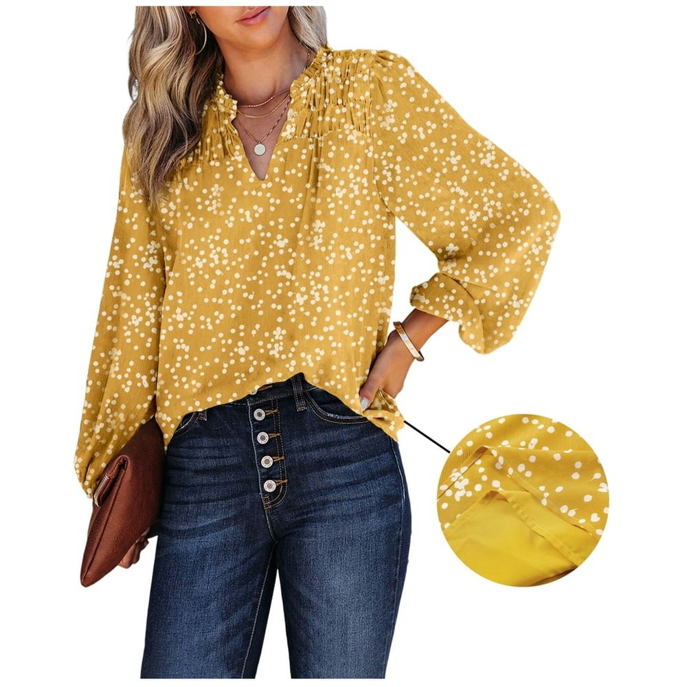 Shewin Women's V-Neck Smocked Floral Chiffon Blouse: $14.96 Shewin Women's V-Neck Smocked Floral Chiffon Blouse: $14.96