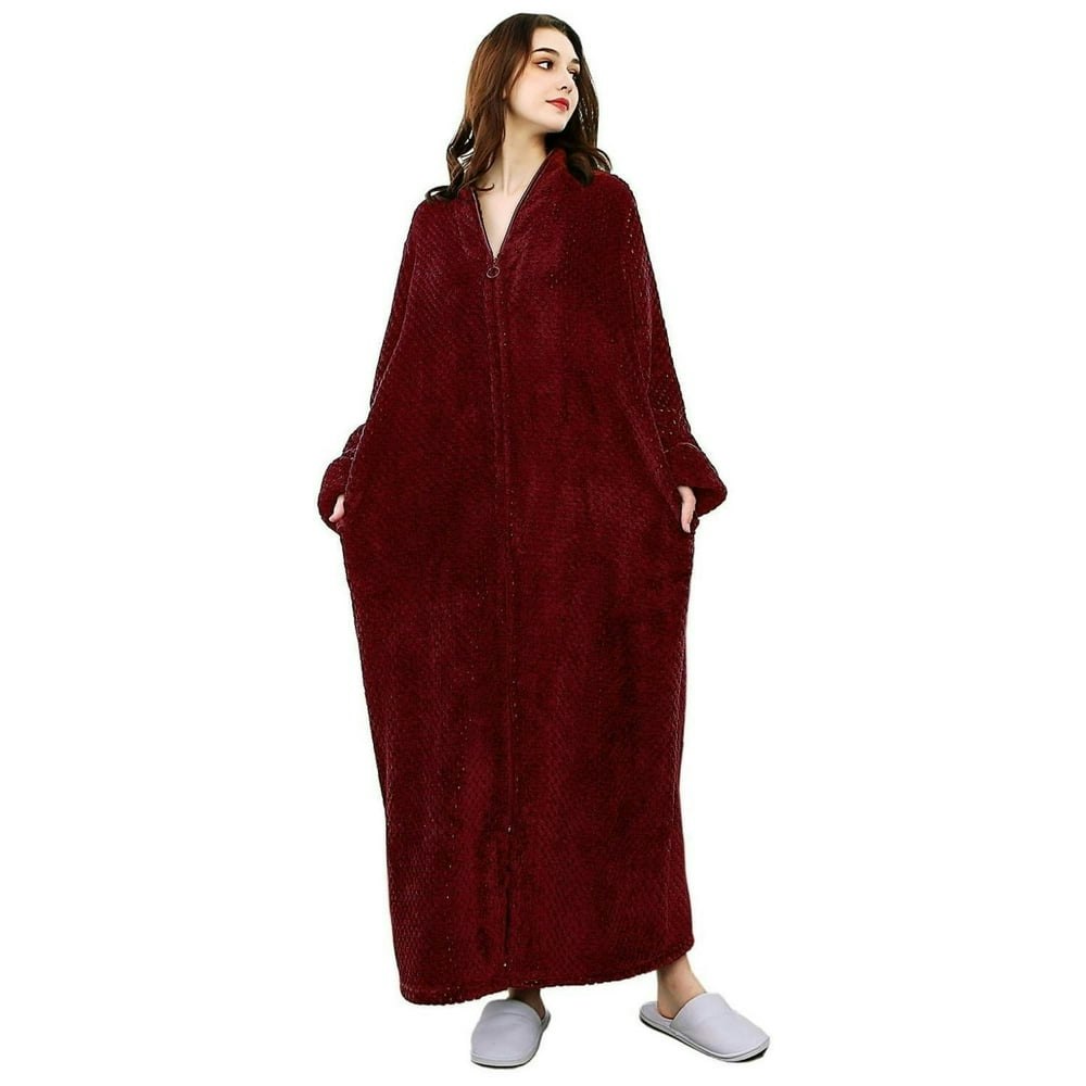 LOFIR Women's Long Fleece Zip-Up Robe XL: $24.91