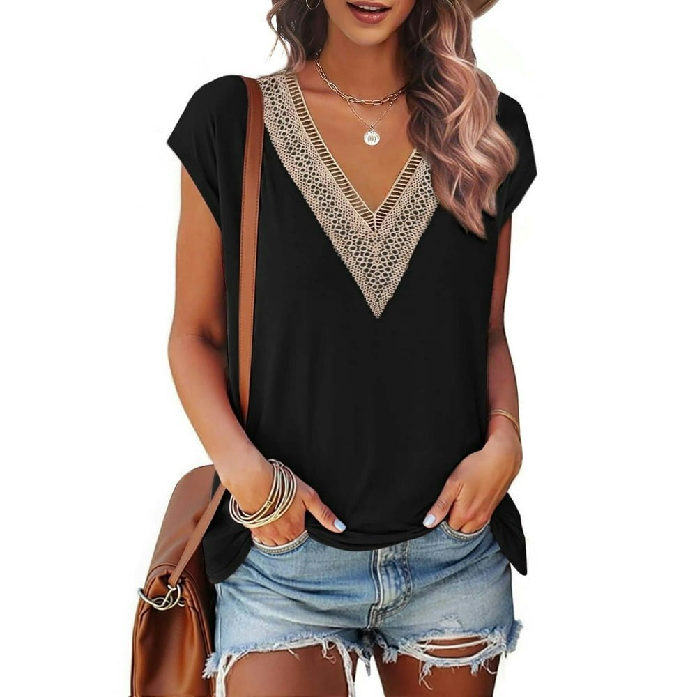 Fantaslook Women's Lace Cap Sleeve V-Neck Blouse: $11.79 Fantaslook Women's Lace Cap Sleeve V-Neck Blouse: $11.79