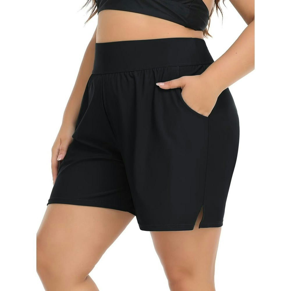 Sociala Women's Plus Size High Waisted Swim Shorts with Pockets: $17.59