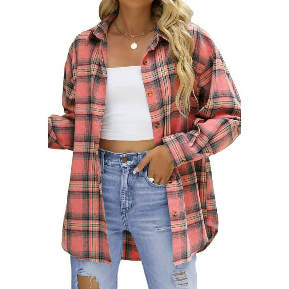 Fantaslook Women's Oversized Plaid Flannel Button-Down Shirt: $14.99