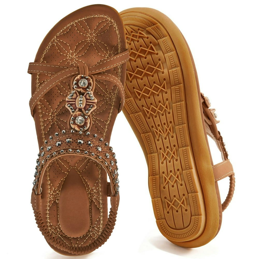 Ecetana Women's Flat Sandals with Elastic Ankle Strap: $19.94