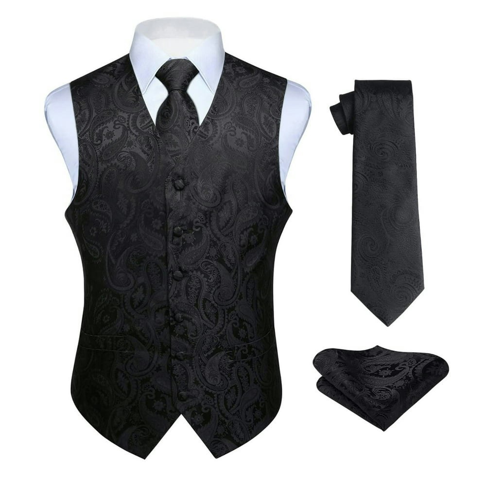 Hisdern Men's Paisley Vest and Tie Set 3-Piece L: $27.24