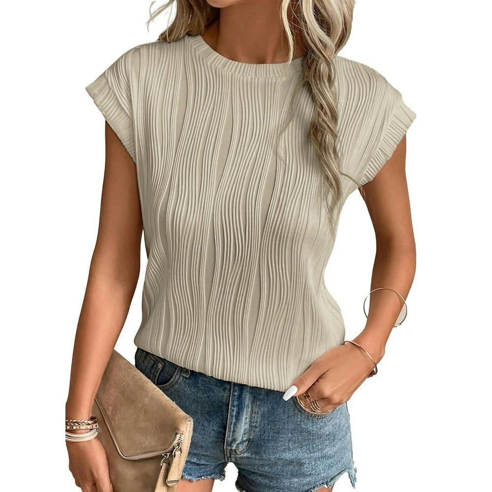 Shewin Women's Short Sleeve Textured Knit Crewneck T-Shirt: $9.98