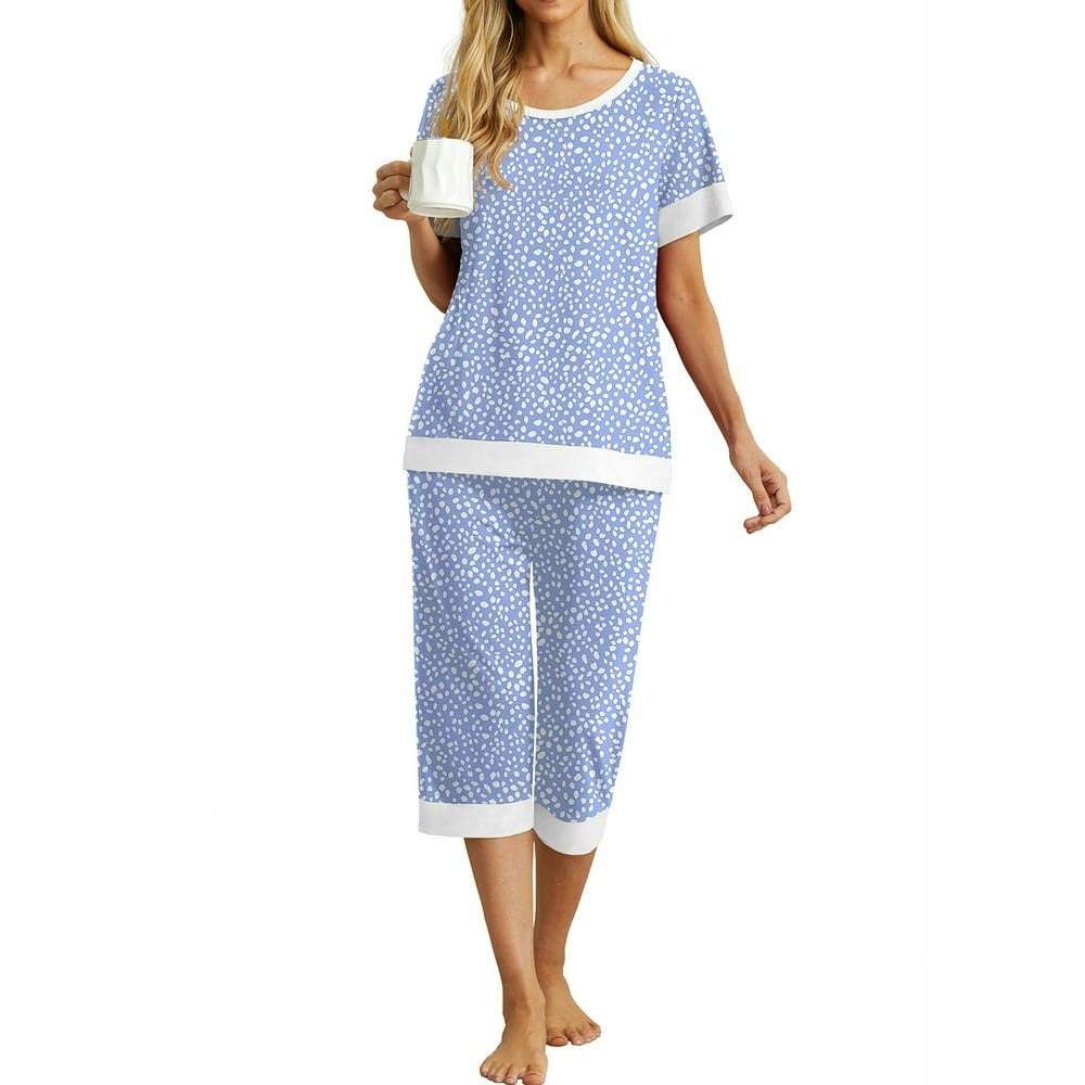 Cueply Women's Pajama Set Short Sleeve Top Capri Pants with Pockets: $17.79