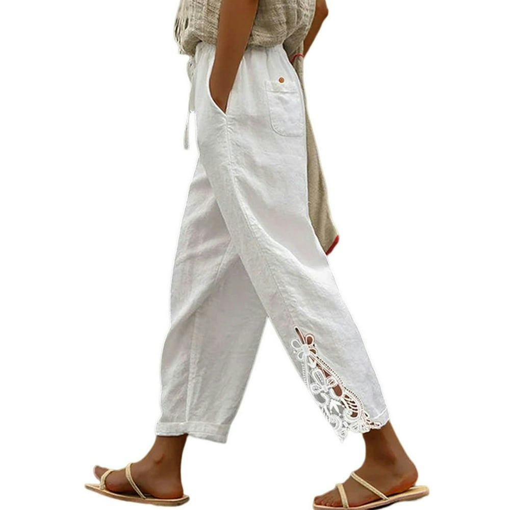 Dokotoo Women's Linen Cotton Drawstring Pants Size M: $19.98