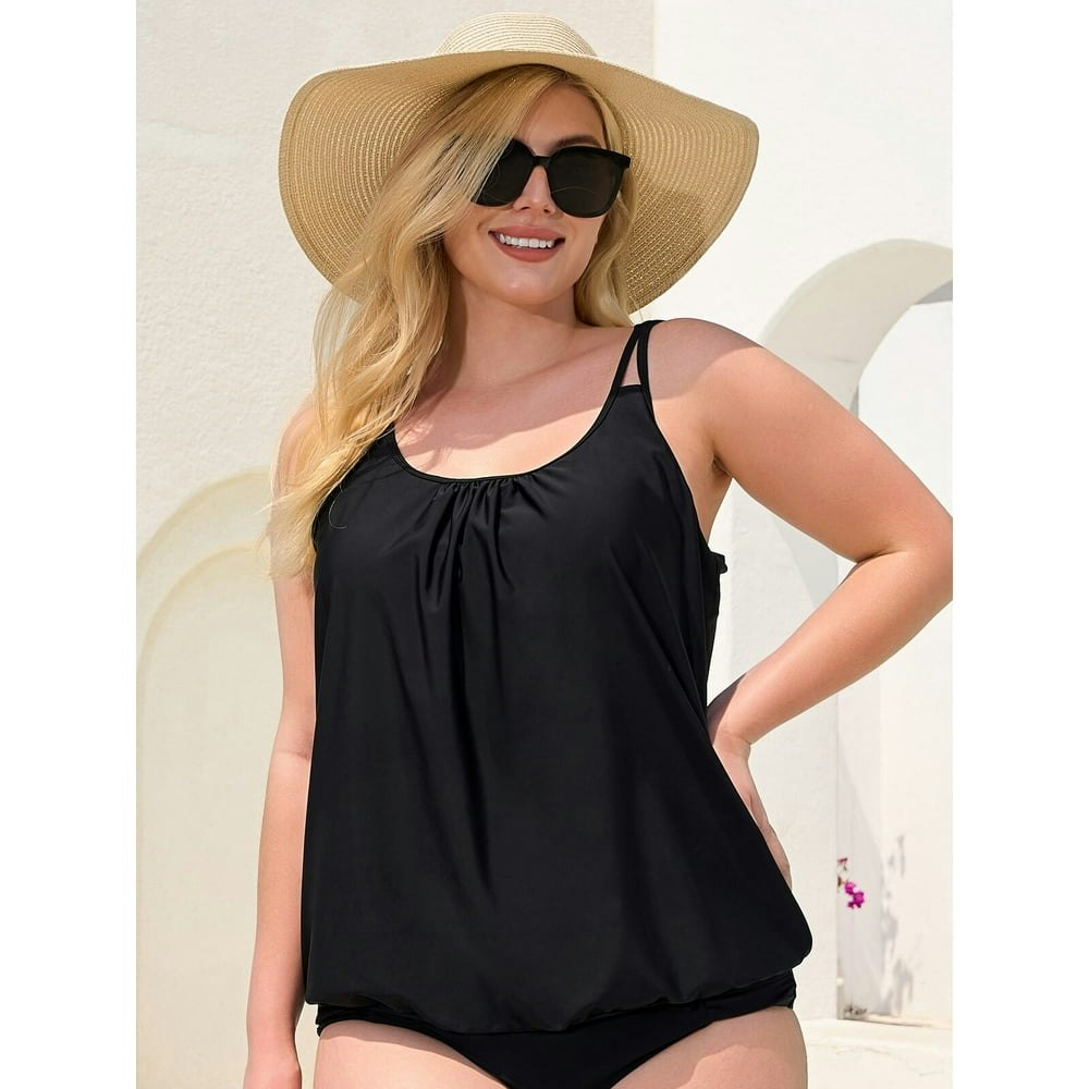 Ocean Blues Women's Plus Size Blouson Tankini Top Size L: $18.99