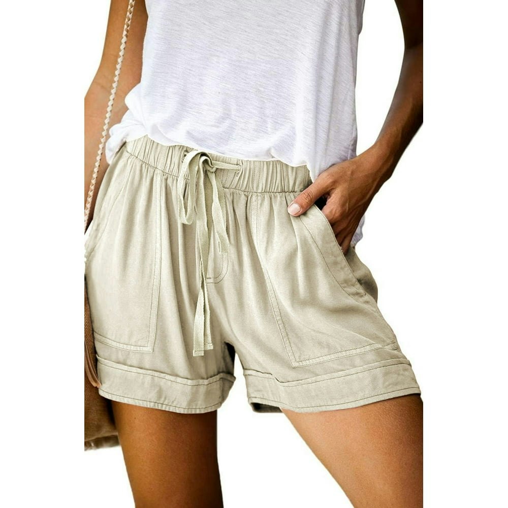 Keasmto Women's Drawstring Shorts with Pockets Khaki Size S: $13.49