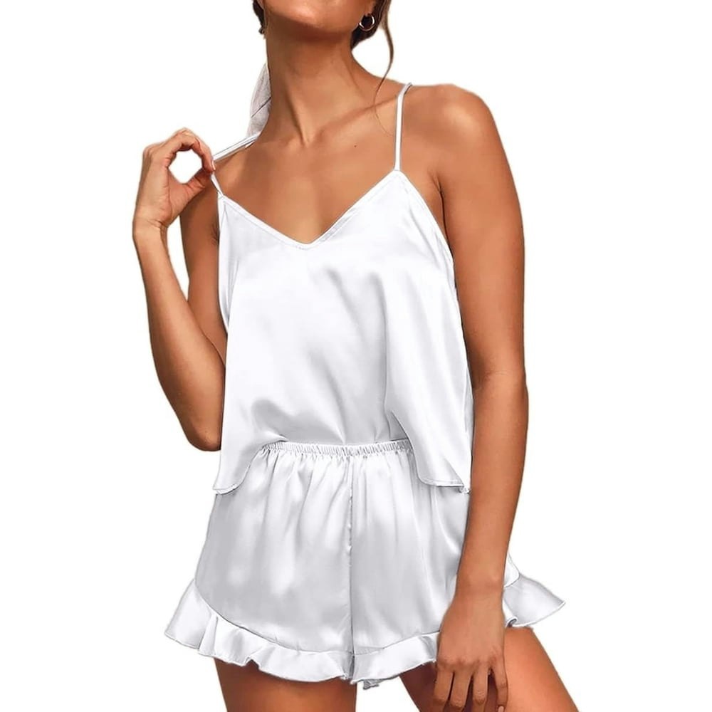 Somer Women's Silk Satin Ruffled Pajama Set 2-Piece: $11.33