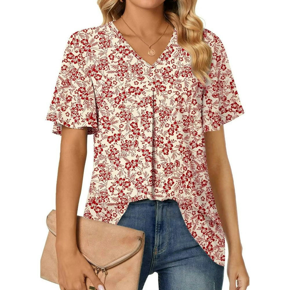 Fantaslook Women's V-Neck Short Sleeve Tunic Blouse: $11.39