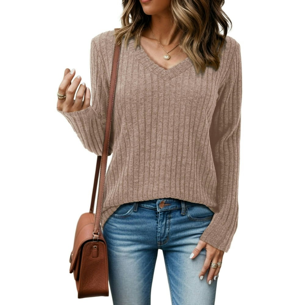Jylfc Women's V-Neck Long Sleeve Sweater Khaki L: $11.98 Jylfc Women's V-Neck Long Sleeve Sweater Khaki L: $11.98