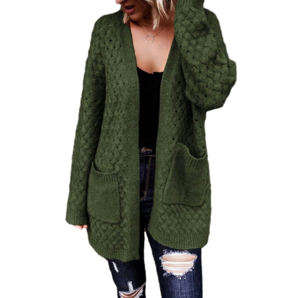 Shewin Women's Oversized Cable Knit Open Front Cardigan with Pockets Green S-2XL: $19.54