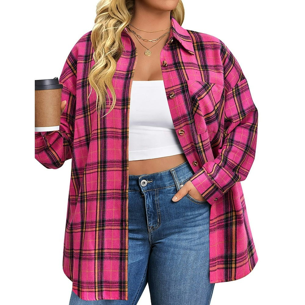 Fantaslook Plus Size Women's Flannel Plaid Button-Down Shirt: $14.79